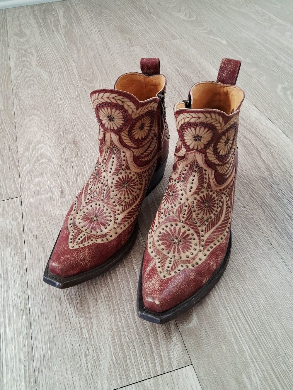 Old Gringo Valentine Dion Boots 2775 Red Distressed Leather Studded Floral - Picture 15 of 16
